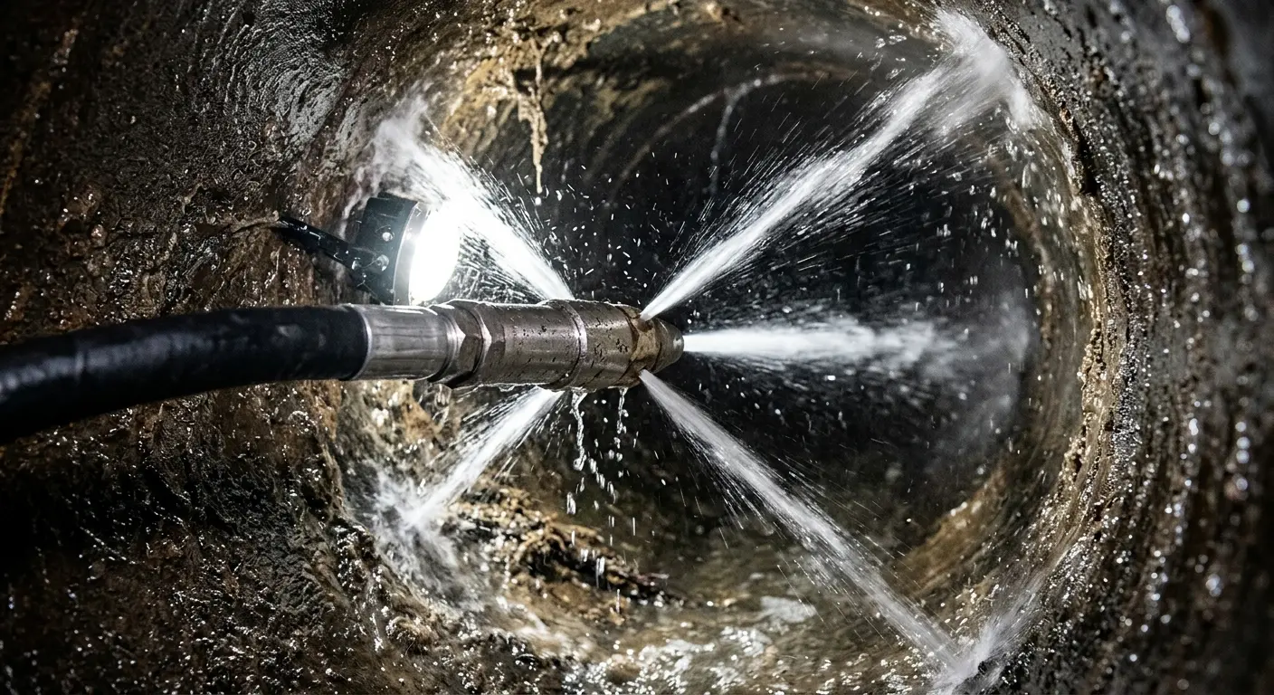 High-pressure hydro jetting nozzle cleaning sewer pipe for Storm Drain Cleaning in Athens